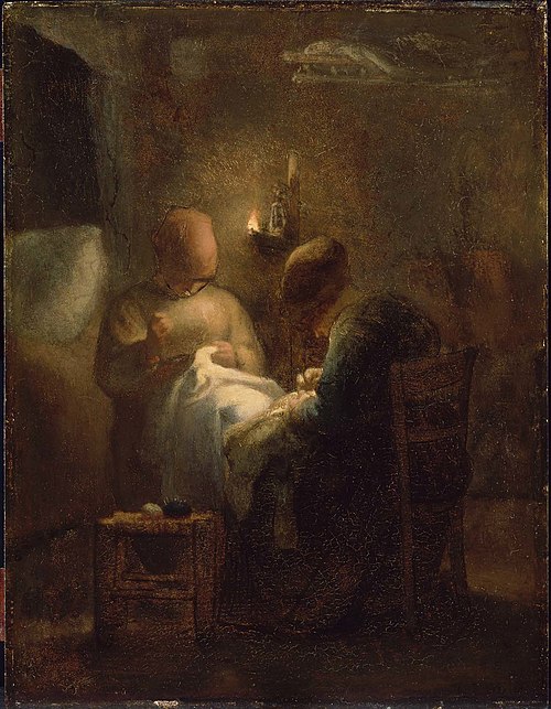 Women Sewing by Lamplight (La Veillée), , Jean-François Millet