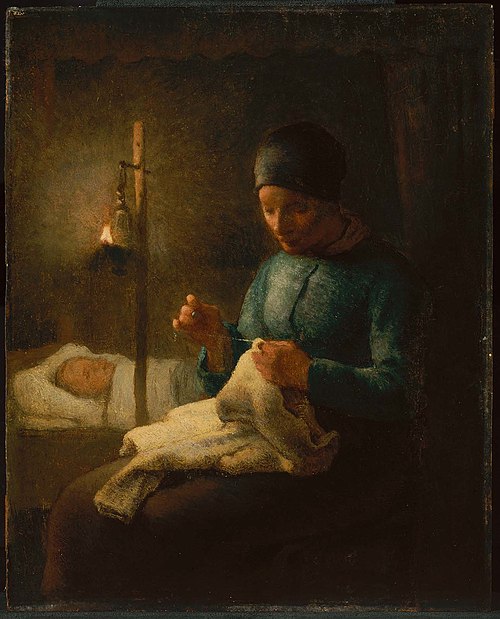 Woman Sewing beside her Sleeping Child, 1860, Jean-François Millet