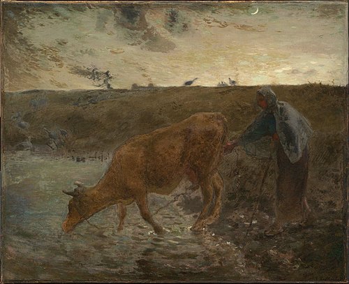 Peasant Watering her Cow, Evening, , Jean-François Millet