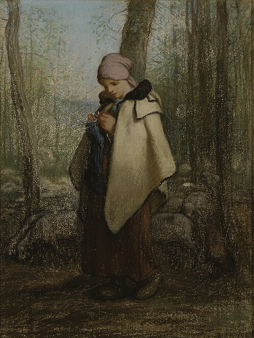 The Knitting Shepherdess, , Jean-François Millet