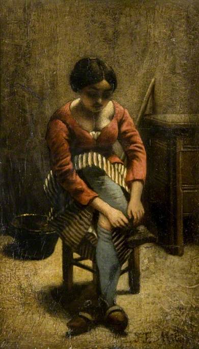 A Woman Adjusting Her Stocking, 1848, Jean-François Millet