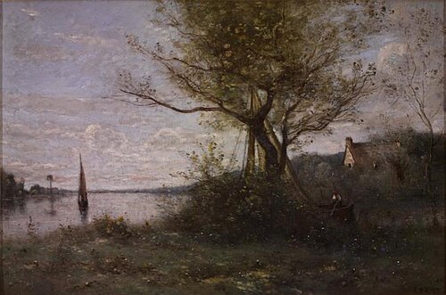 Boatman by the Island, , Jean-Baptiste Camille Corot