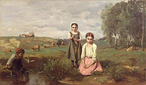 Enfants au bord d'un ruisseau dans la campagne à Lormes, 1841, Jean-Baptiste Camille Corot