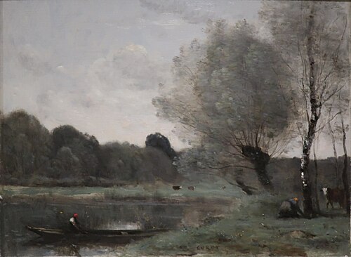 Souvenir de Ville-d'Avray. Saules et bouleau au bord de l'étang, 1867, Jean-Baptiste Camille Corot