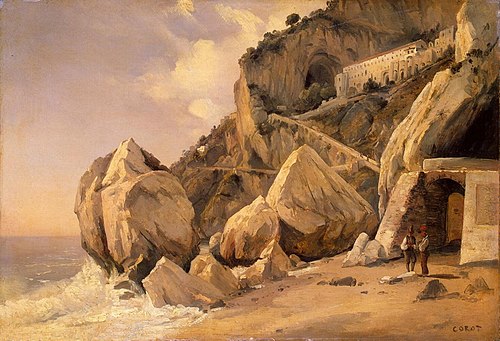 Rochers à Amalfi, 1828, Jean-Baptiste Camille Corot