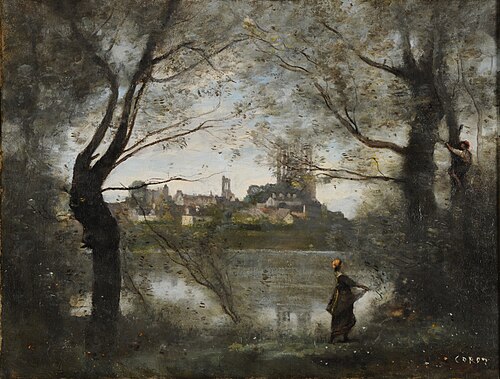 Cathedral of Mantes, with Young Woman, 1865, Jean-Baptiste Camille Corot