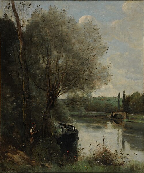 The reader by the wooded bank, 1865, Jean-Baptiste Camille Corot