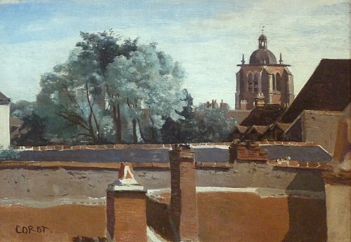 Orléans, vue prise d'une fenêtre en regardant la tour Sainte-Paterne, 1830, Jean-Baptiste Camille Corot