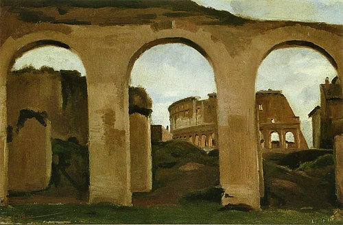 Rome. - Colisée, vu a travers les arcades de la Basilique de Constantin, 1825, Jean-Baptiste Camille Corot