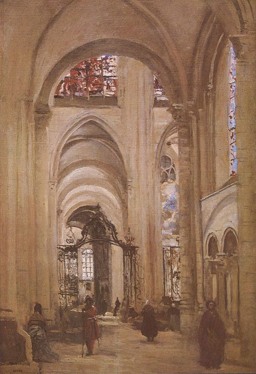 Vue de l'intérieur de la cathédrale de Sens, 1874, Jean-Baptiste Camille Corot