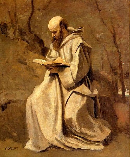 Monk in White, Seated, Reading, 1850, Jean-Baptiste Camille Corot
