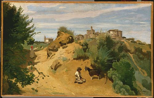 Genzano, chevrier en vue d'un village, 1843, Jean-Baptiste Camille Corot