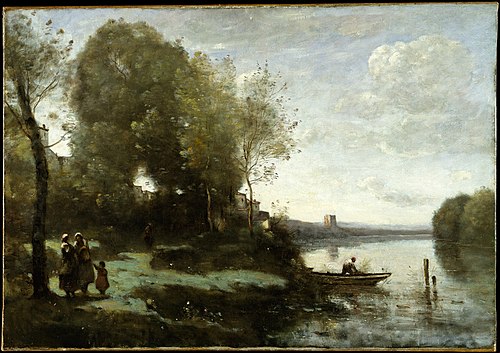 River with a Distant Tower, 1865, Jean-Baptiste Camille Corot