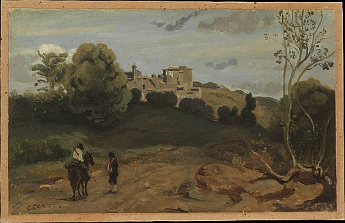 View of Genzano with a Rider and Peasant, 1845, Jean-Baptiste Camille Corot