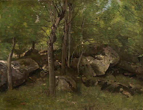 Rocks in the Forest of Fontainebleau, 1860, Jean-Baptiste Camille Corot