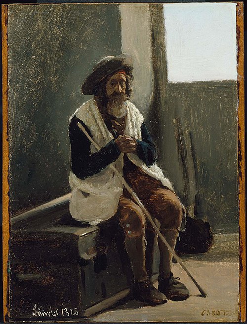 Old Man Seated on a Trunk, 1826, Jean-Baptiste Camille Corot