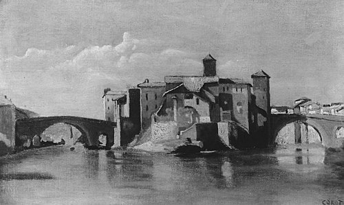 Island of San Bartolomeo, Rome, , Jean-Baptiste Camille Corot
