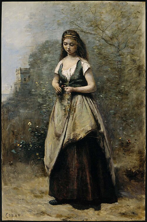 Young Woman Weaving a Wreath of Flowers, 1868, Jean-Baptiste Camille Corot