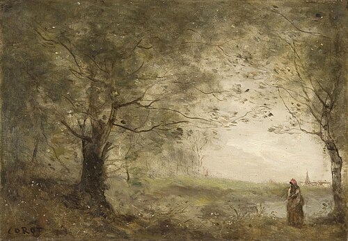 Landscape with a Distant Village Spire, , Jean-Baptiste Camille Corot
