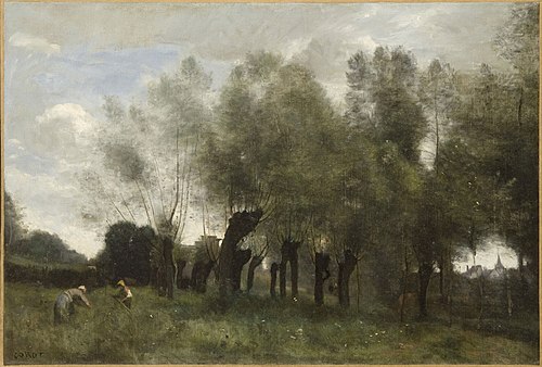 Une saulaie et, au fond, un village, 1867, Jean-Baptiste Camille Corot