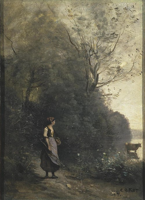 Peasant Girl Grazing a Cow at the a Forest, 1867, Jean-Baptiste Camille Corot