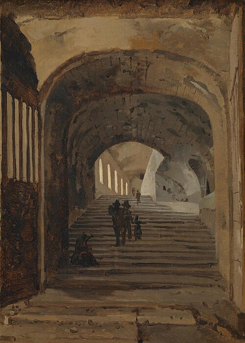 Staircase in the Villa of Maecenas, Tivoli, 1826, Jean-Baptiste Camille Corot