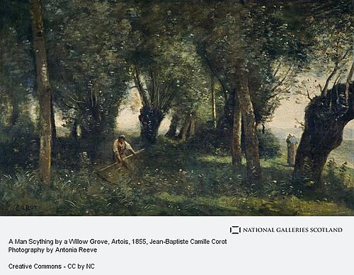 A Man Scything by a Willow Grove, Artois, 1857, Jean-Baptiste Camille Corot