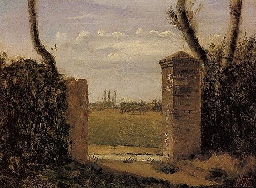 Bois-Guillaume, près de Rouen, porte flanquée de deux piliers, 1822, Jean-Baptiste Camille Corot
