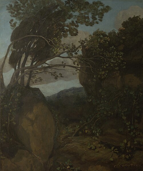 Souvenir of Nemi. Rocks and Shrubs, 1844, Jean-Baptiste Camille Corot