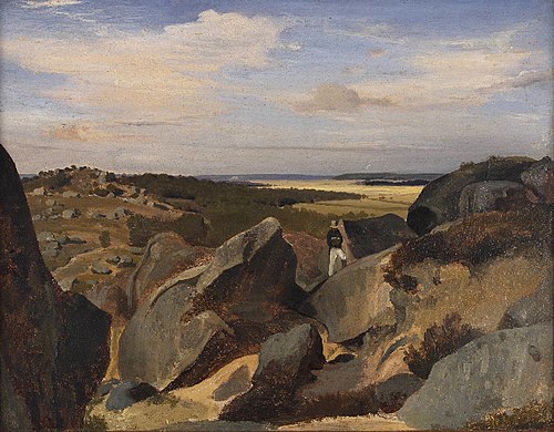 Artiste passant dans un chaos de rochers à Fontainebleau, 1829, Jean-Baptiste Camille Corot