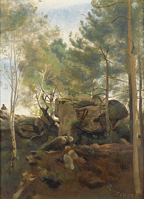En forêt de Fontainebleau. Pins et boulots dans les rochers, 1847, Jean-Baptiste Camille Corot