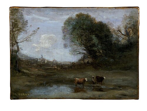 Morning: Landscape with Two Cows and a Figure, 1858, Jean-Baptiste Camille Corot