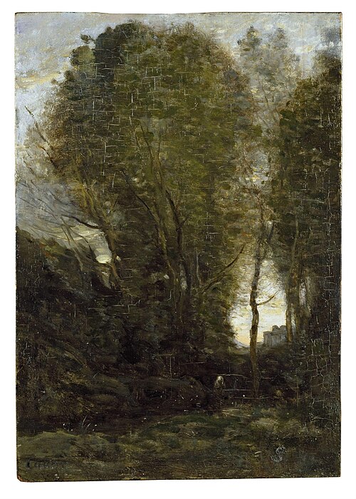 Twilight: Landscape with Tall Trees and a Female Figure, 1858, Jean-Baptiste Camille Corot