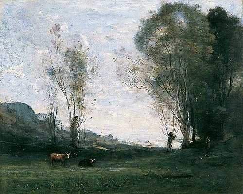 Paturage bordé de saules, , Jean-Baptiste Camille Corot