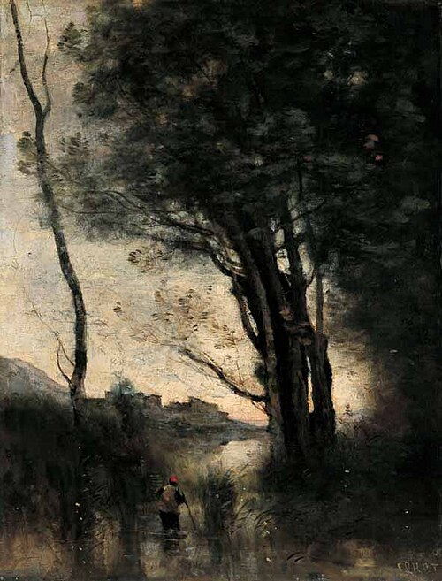 The Goatherds Fording a River. Memory of Italy, 1872, Jean-Baptiste Camille Corot