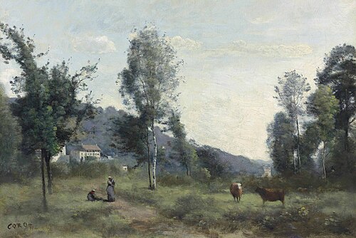 Ville d'Avray, pâturage avec, au fond, un côteau dans la brume, 1855, Jean-Baptiste Camille Corot