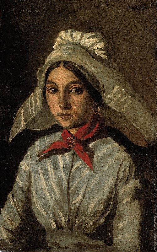 Jeune fille portant sur la tête une large coiffe, 1841, Jean-Baptiste Camille Corot