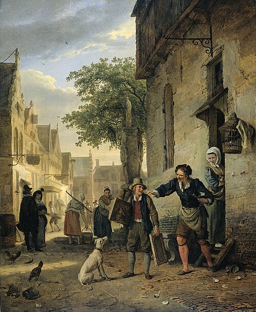 Jan Steen Sends his Son to the Streets to Exchange Paintings for Beer and Wine, 1828, Ignatius van Regemorter