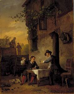 Jan Steen en Frans van Mieris, 1828, Ignatius van Regemorter