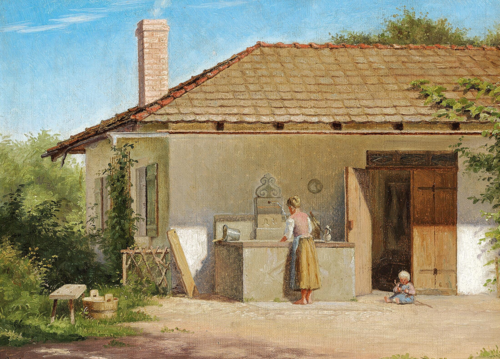 Italian scene with a woman and a child playing., 1879, Emilie Mundt