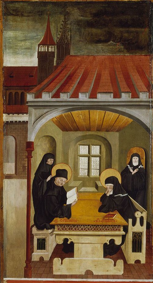 Benediktsaltar: Die hll. Benedikt und Scholastika und das Wunder des Unwetters, 1475, Gabriel Mälesskircher