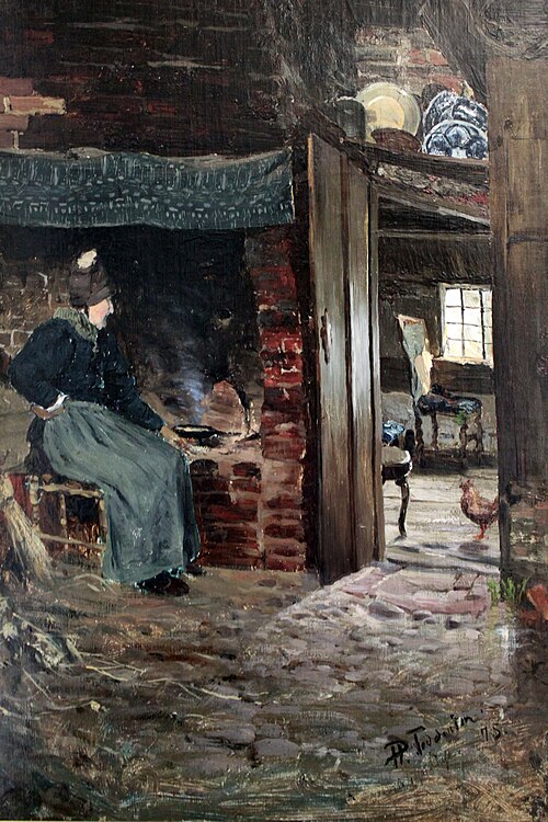 The old Sösk by the kitchen stove, Klockries, 1875, Hans Peter Feddersen