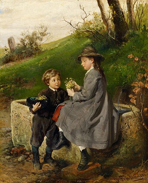 Two children at the fountain, , Felix Schlesinger