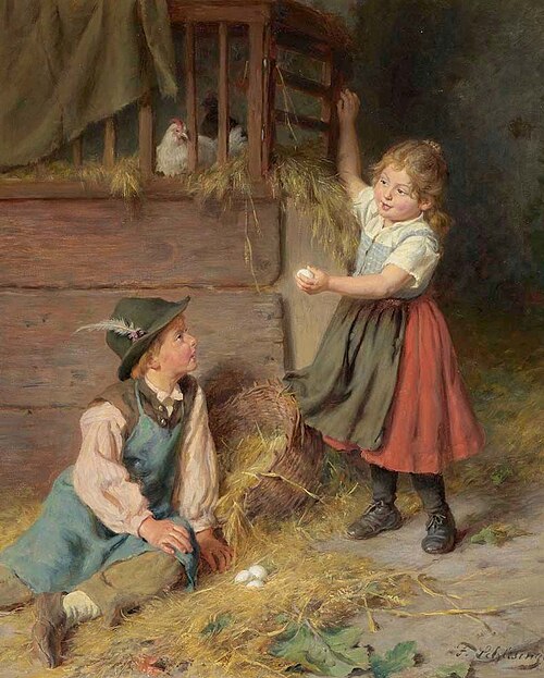 Children collecting eggs, , Felix Schlesinger