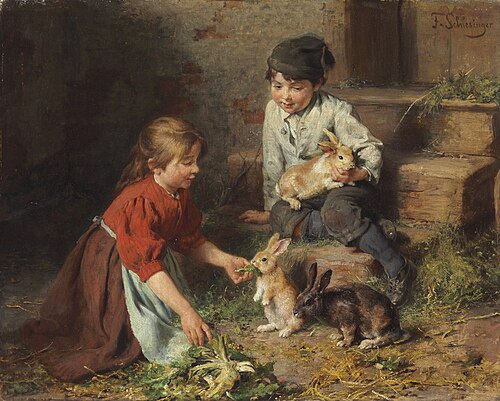 Fütterung der Kaninchen, , Felix Schlesinger