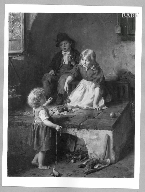 Drei Kinder beim Äpfelbraten, 1879, Felix Schlesinger