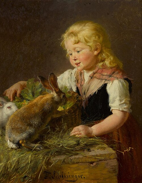 Feeding the bunnies, 1910, Felix Schlesinger