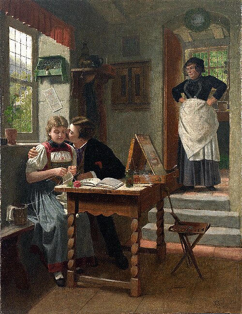 Painter kisses the model, 1910, Felix Schlesinger