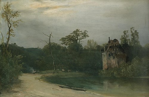 Wooded landscape with castle, , Carl Blechen
