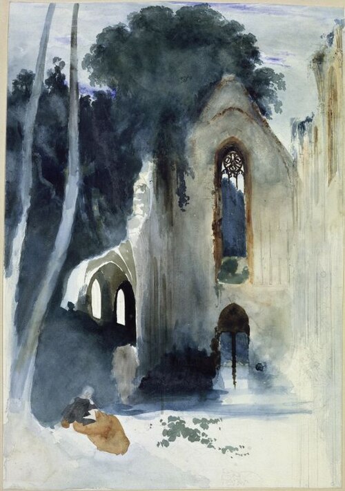 Resting Pilgrim in a Church's ruin, , Carl Blechen